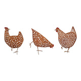 Set 3 Asst Rust Chook Family Garden Stakes 35cm