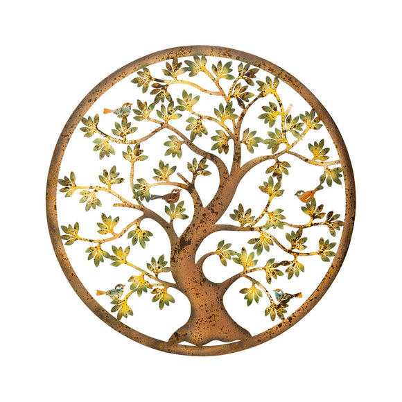 Laser Cut Colourful Round Tree Of Life w 3 Birds Wall Art 60cm