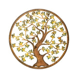 Laser Cut Colourful Round Tree Of Life w 3 Birds Wall Art 60cm