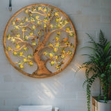Laser Cut Colourful Round Tree Of Life w 3 Birds Wall Art 60cm