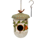 Hanging Birdhouse w Blue Roof + Perched Bird 59cm