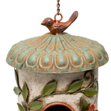 Hanging Birdhouse w Blue Roof + Perched Bird 59cm