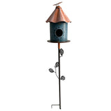 Birdhouse w Perched Bird on Leafy Garden Stake 42cm