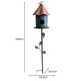 Birdhouse w Perched Bird on Leafy Garden Stake 42cm