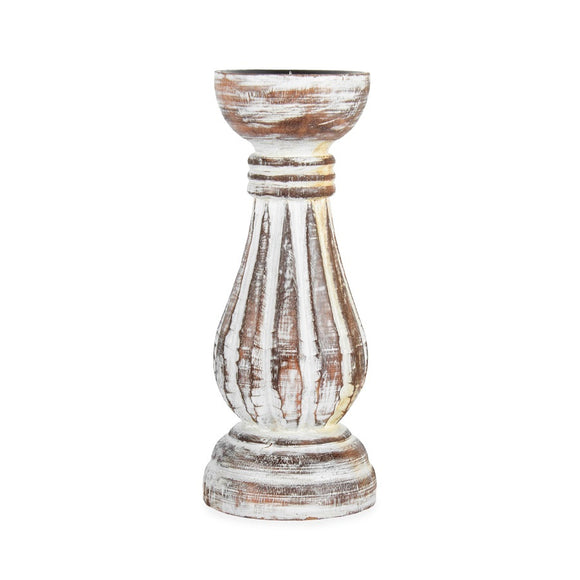 Hand-Carved Classic Candle Holder-Whitewash 20Cm 8x25cm