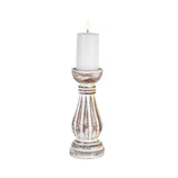 Hand-Carved Classic Candle Holder-Whitewash 20Cm 8x25cm