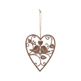 Hanging Metal Lovebirds in Heart 18cm