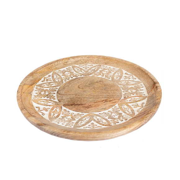 Handcrafted Round Carved Platter Tray 30cm