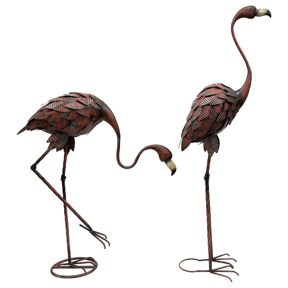 Set 2 Assorted Colour Rust Flamingos Statue 40x116cm