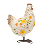 White Chook W Flowers Ornament 23cm