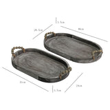 Set 2 Nested Rustic Oval Trays Handles 46x5cm