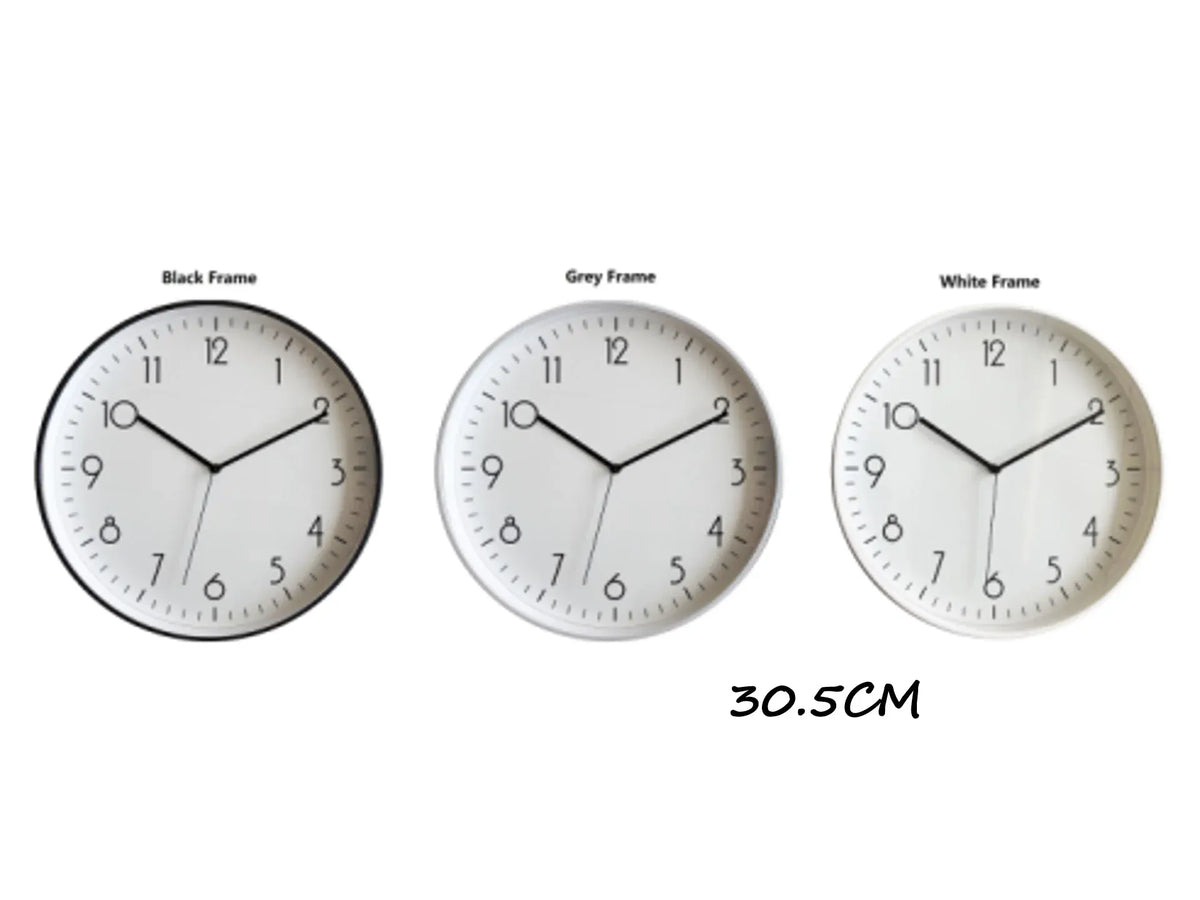 Bulk 10 Modern Round Wall Clock 30.5cm 3 Asst