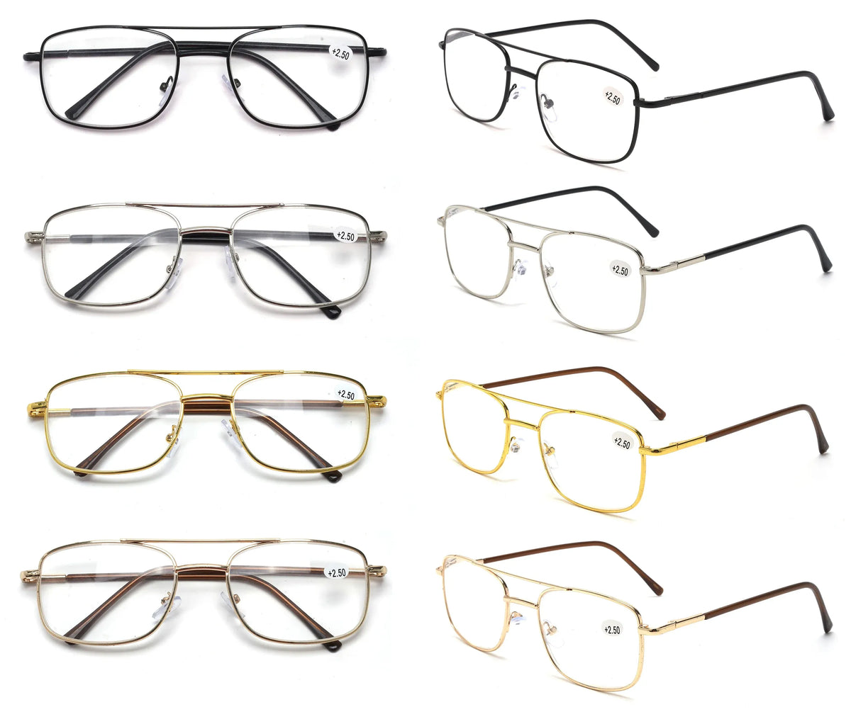 Bulk 24 Classic Metal Frame Reading Glasses +3.50