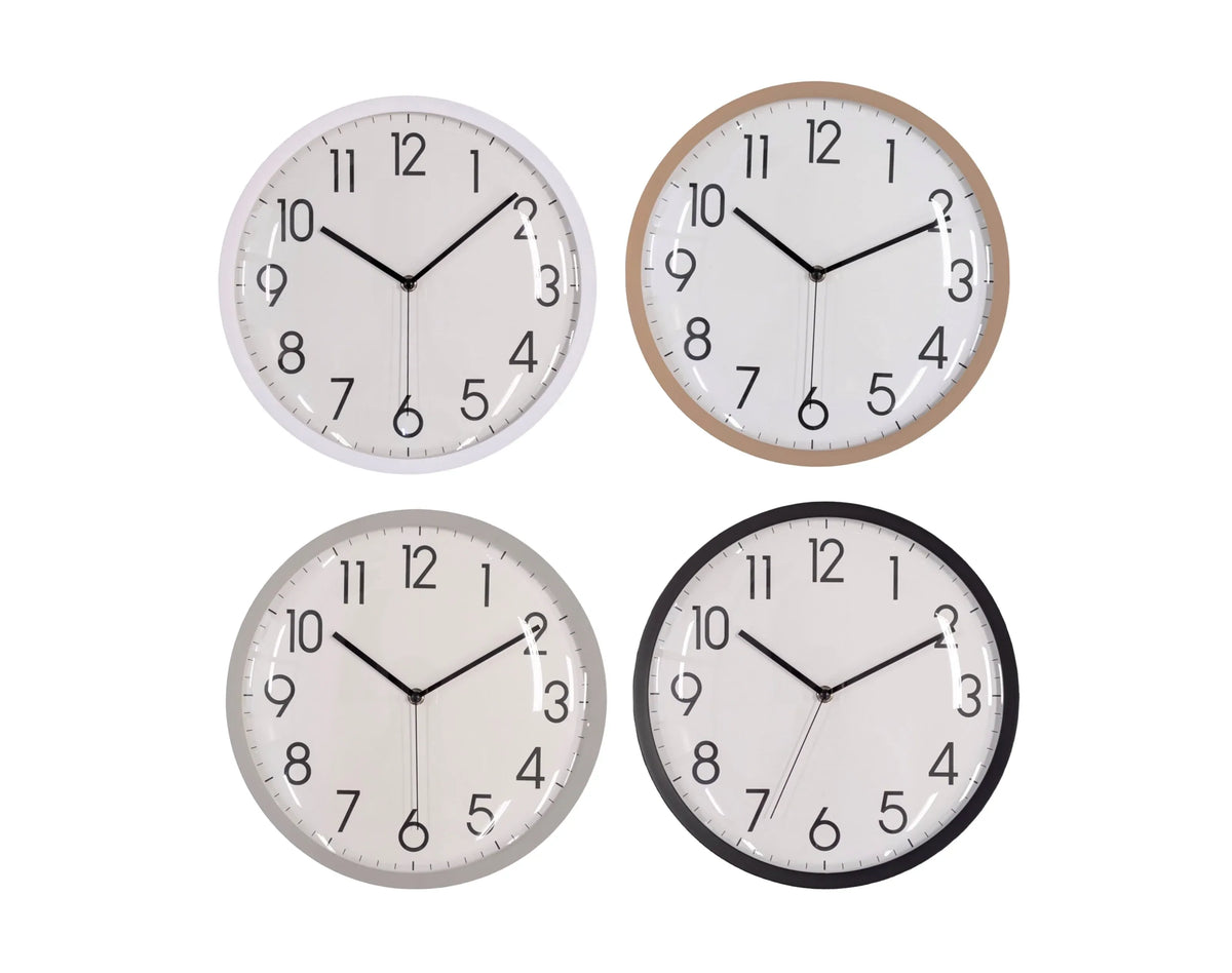 Bulk 10 30cm Modern Plastic Wall Clock Round 4 Asst