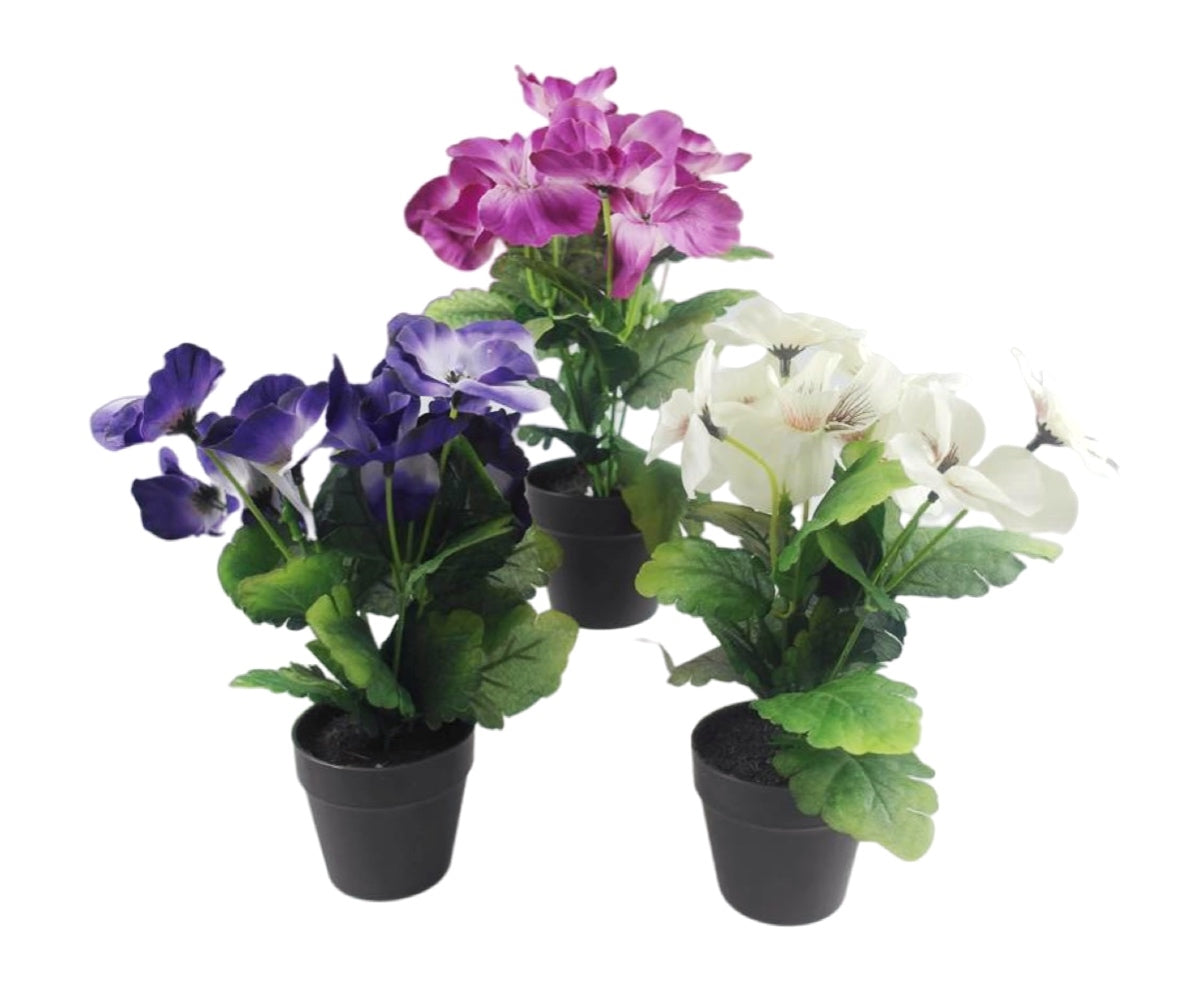 Artificial Flowers & Plants: Set 3 Artificial Flowers in Pot Assort 21cm