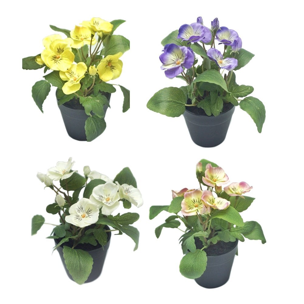 Artificial Flowers & Plants: Set 4 Artificial Flowers In Plastic Pot 7x19cm