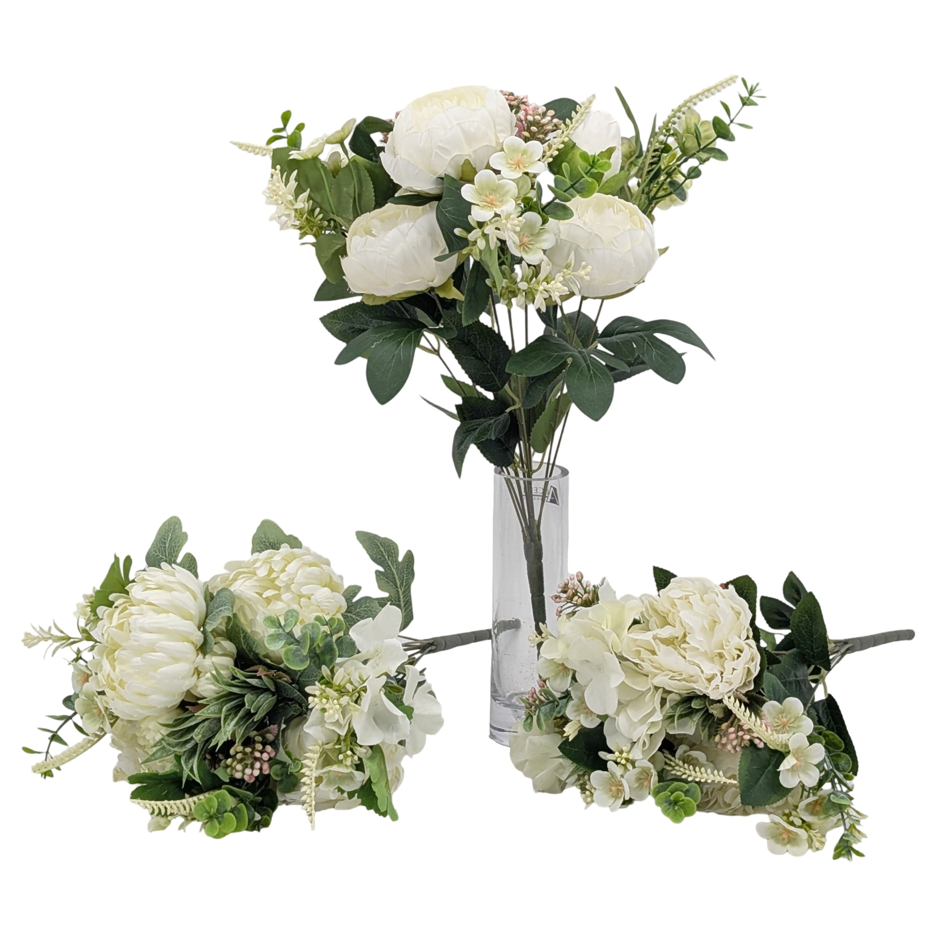 Vases & Table Decor: bulk 12 Artificial Elegant White Floral Bunch 3 Asst 44cm