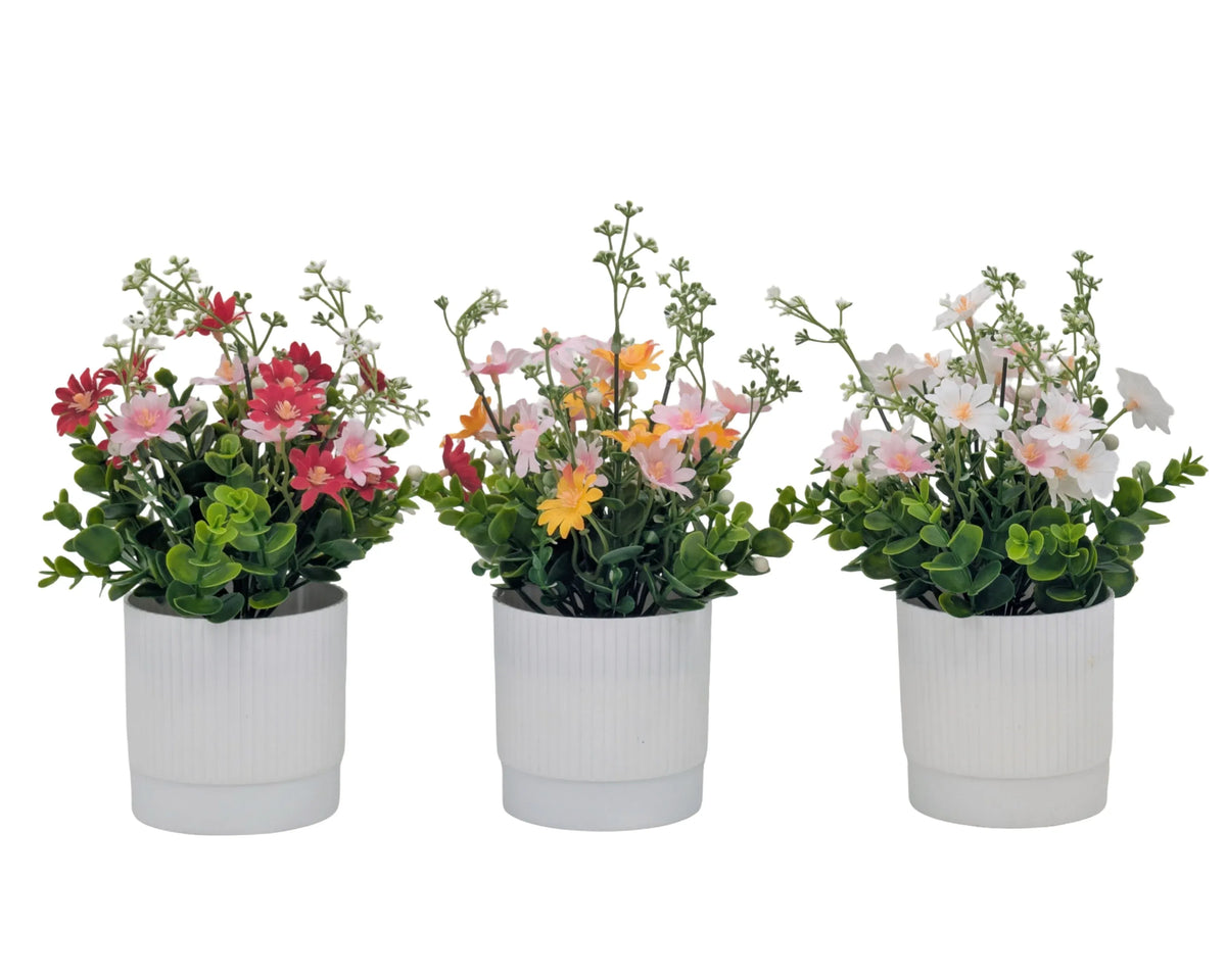 Artificial Daisy Flower Pot 25cm 3 Asst
