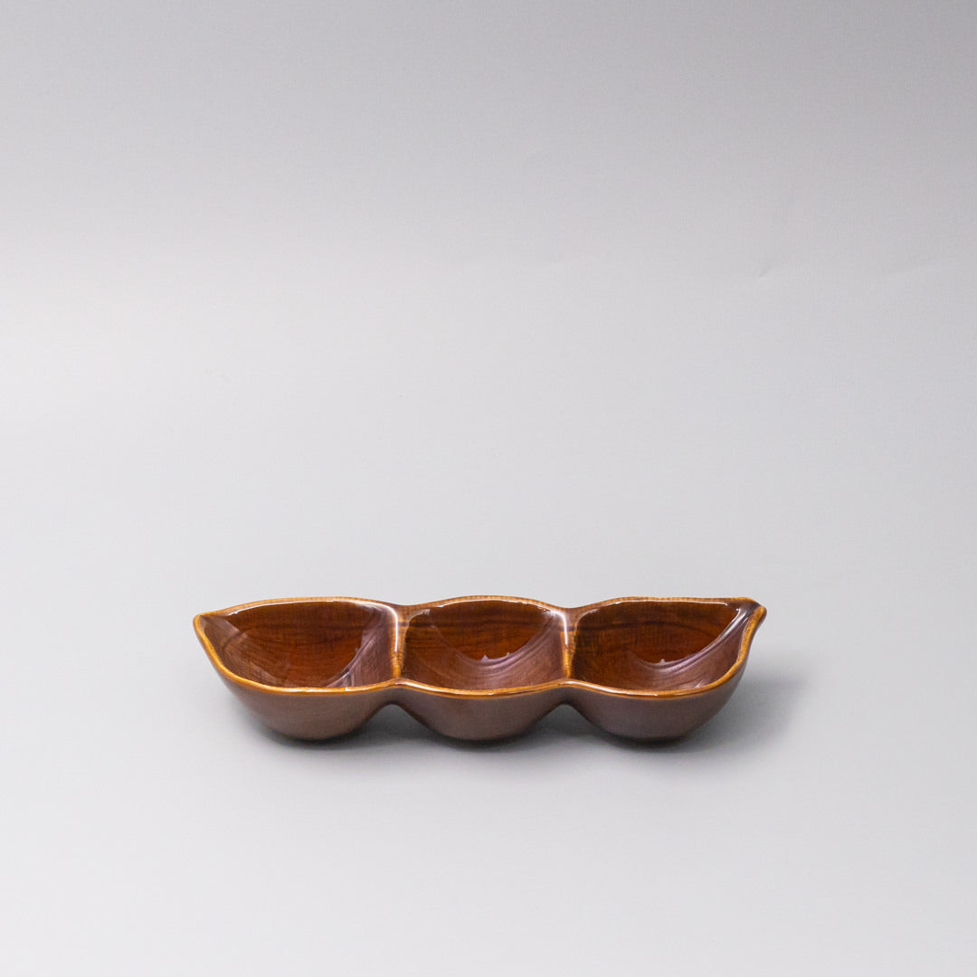 Edamame Triple Pod Dish 20cm Chestnut Brown Glaze