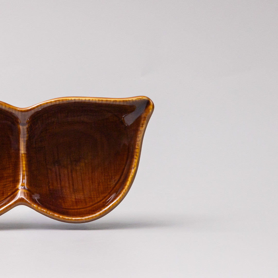 Edamame Triple Pod Dish 20cm Chestnut Brown Glaze