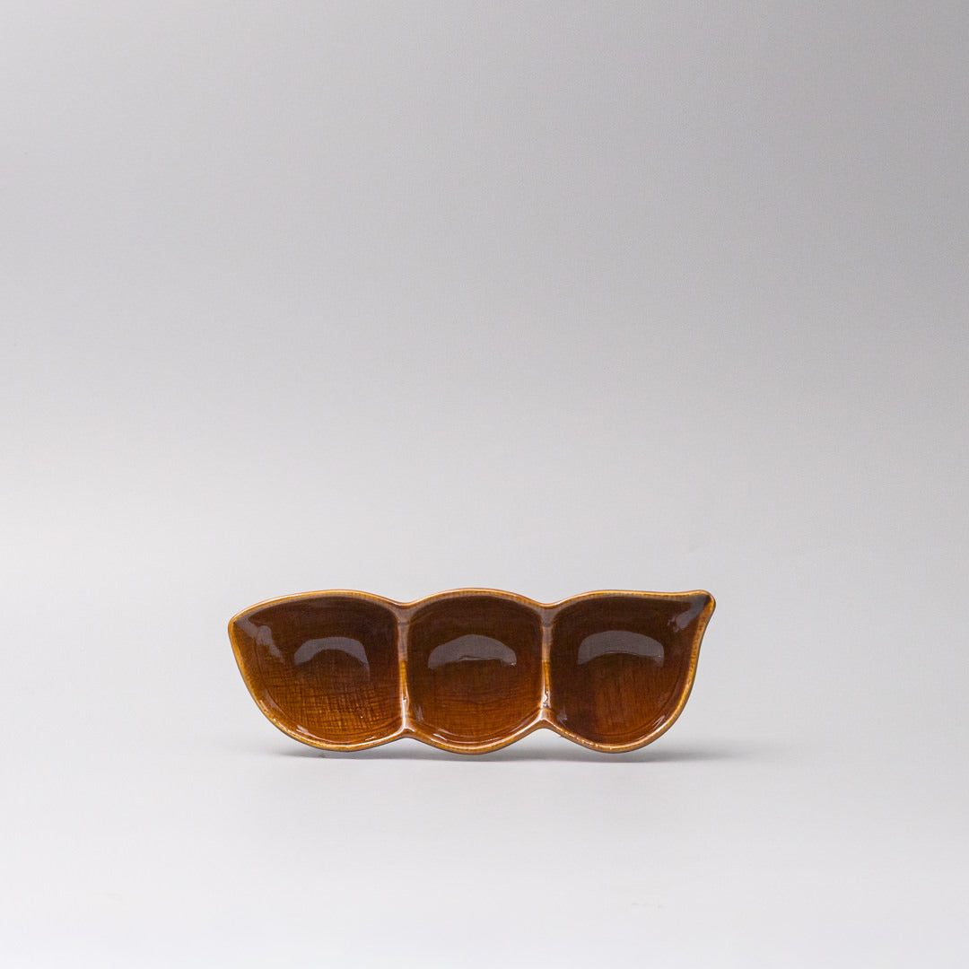 Edamame Triple Pod Dish 20cm Chestnut Brown Glaze