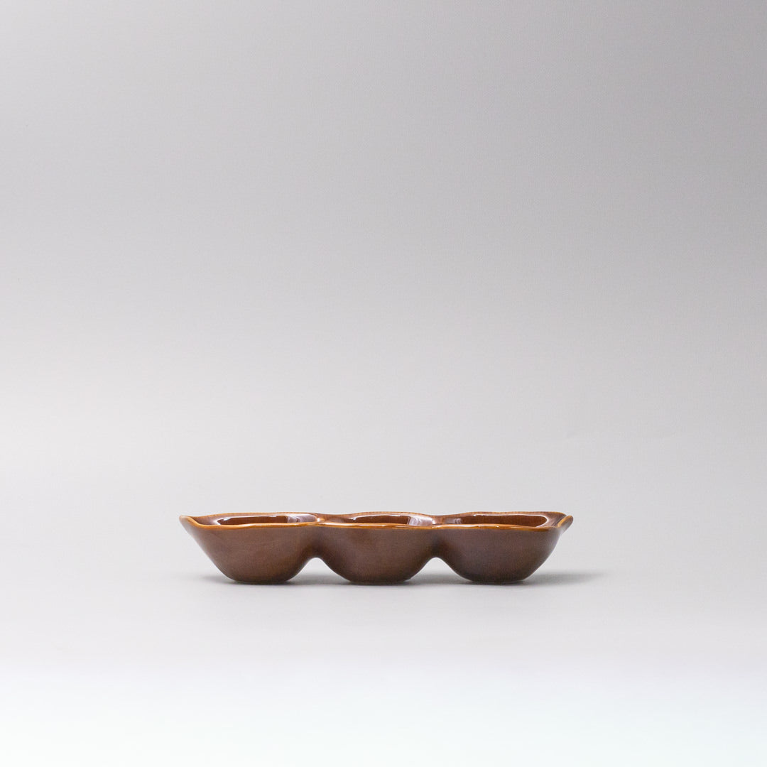 Edamame Triple Pod Dish 20cm Chestnut Brown Glaze