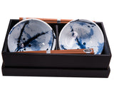 Bowl Set 2pcs with Chopsticks Blue White Splash Design