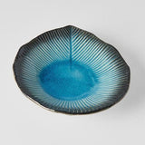Garden Ornaments: Plate Leaf Shape 16cm Sky Blue Glaze