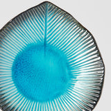 Garden Ornaments: Plate Leaf Shape 16cm Sky Blue Glaze