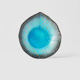 Garden Ornaments: Plate Leaf Shape 16cm Sky Blue Glaze