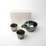 Oven Mitts & Pot Holders: Sake Set Faceted Ink Glaze