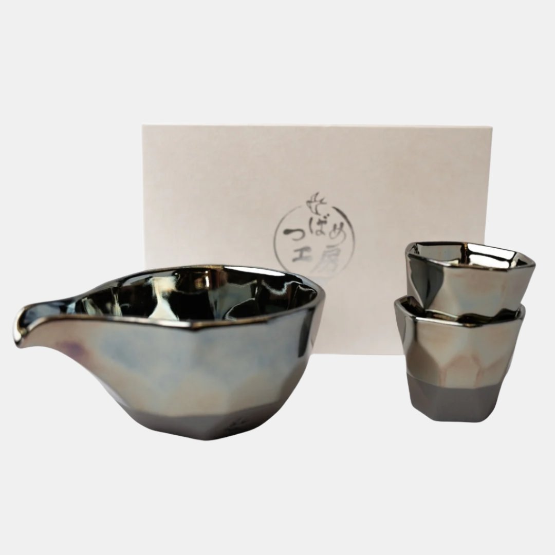 Oven Mitts & Pot Holders: Sake Set Faceted Ink Glaze