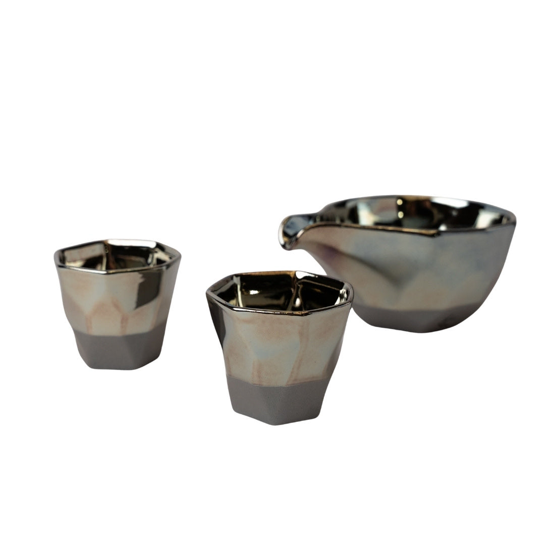 Oven Mitts & Pot Holders: Sake Set Faceted Ink Glaze
