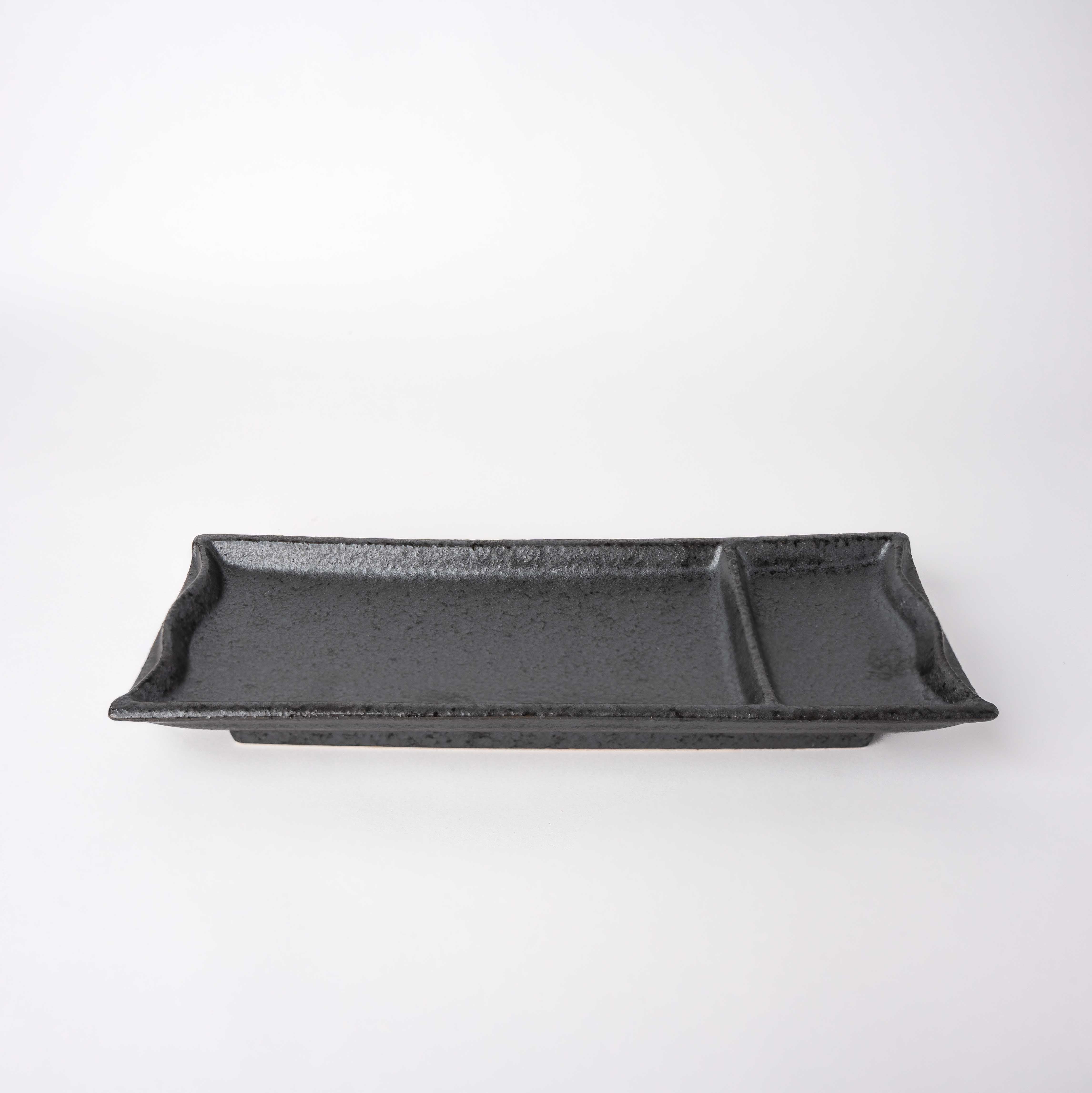 Buffets & Sideboards: Sashimi Plate Inbuilt Sauce Dish 25cm Black Bamboo Glaze