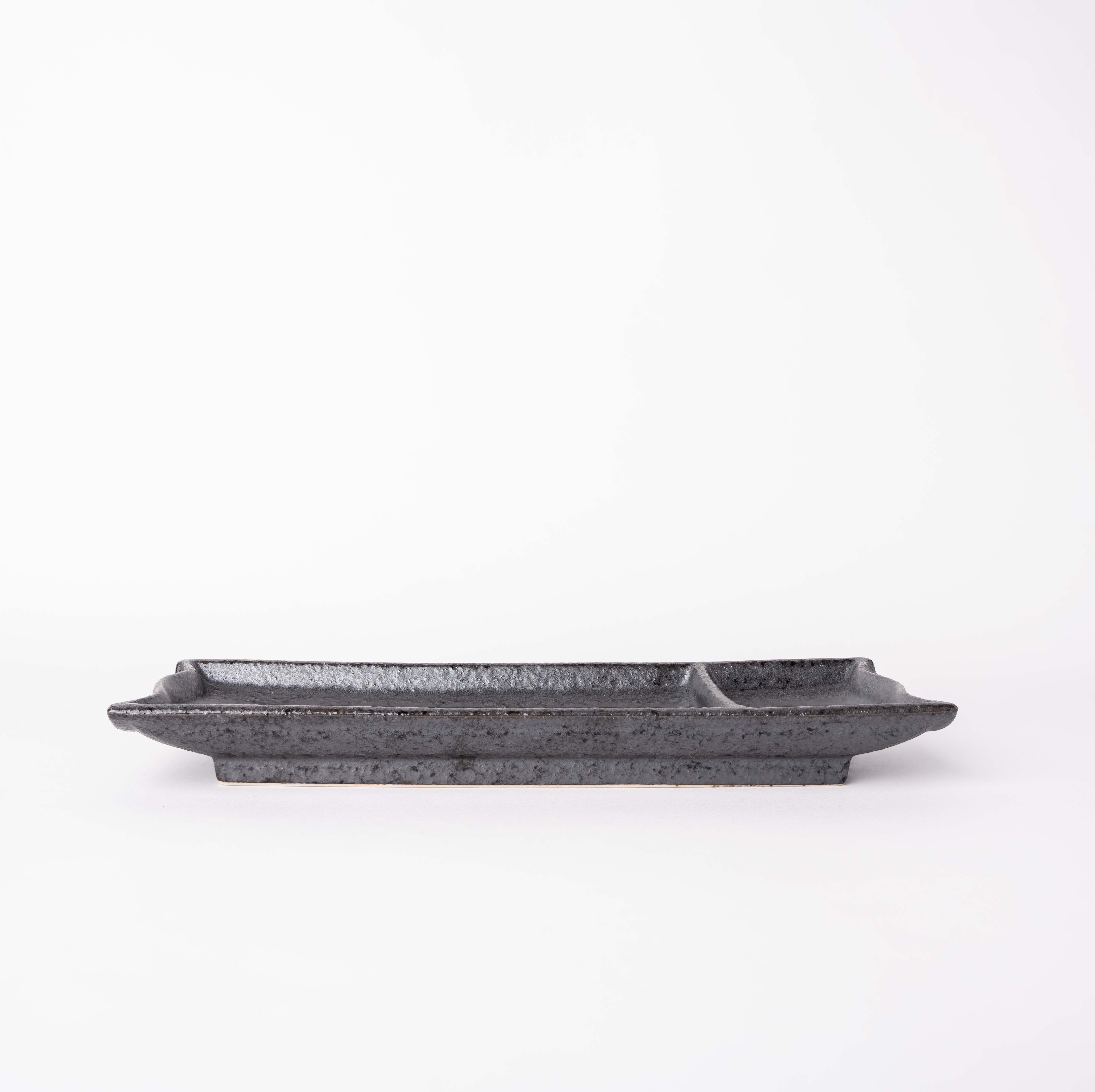 Buffets & Sideboards: Sashimi Plate Inbuilt Sauce Dish 25cm Black Bamboo Glaze