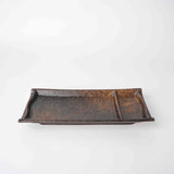 Bath Additives: Sushi Plate Inbuilt Sauce Dish 21cm Mottled Earth Glaze