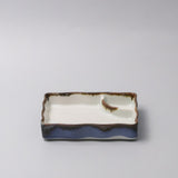 Sushi Plate Inbuilt Sauce Dish 15cm Tenmokku Edge Design
