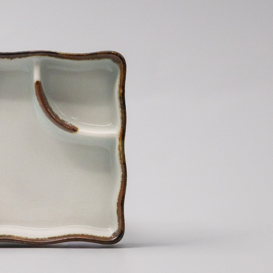 Sushi Plate Inbuilt Sauce Dish 15cm Tenmokku Edge Design