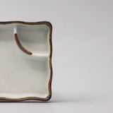 Sushi Plate Inbuilt Sauce Dish 15cm Tenmokku Edge Design