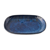 Oven Mitts & Pot Holders: Plate Oval 19cm Ridged Indigo Glaze