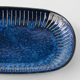 Oven Mitts & Pot Holders: Plate Oval 19cm Ridged Indigo Glaze