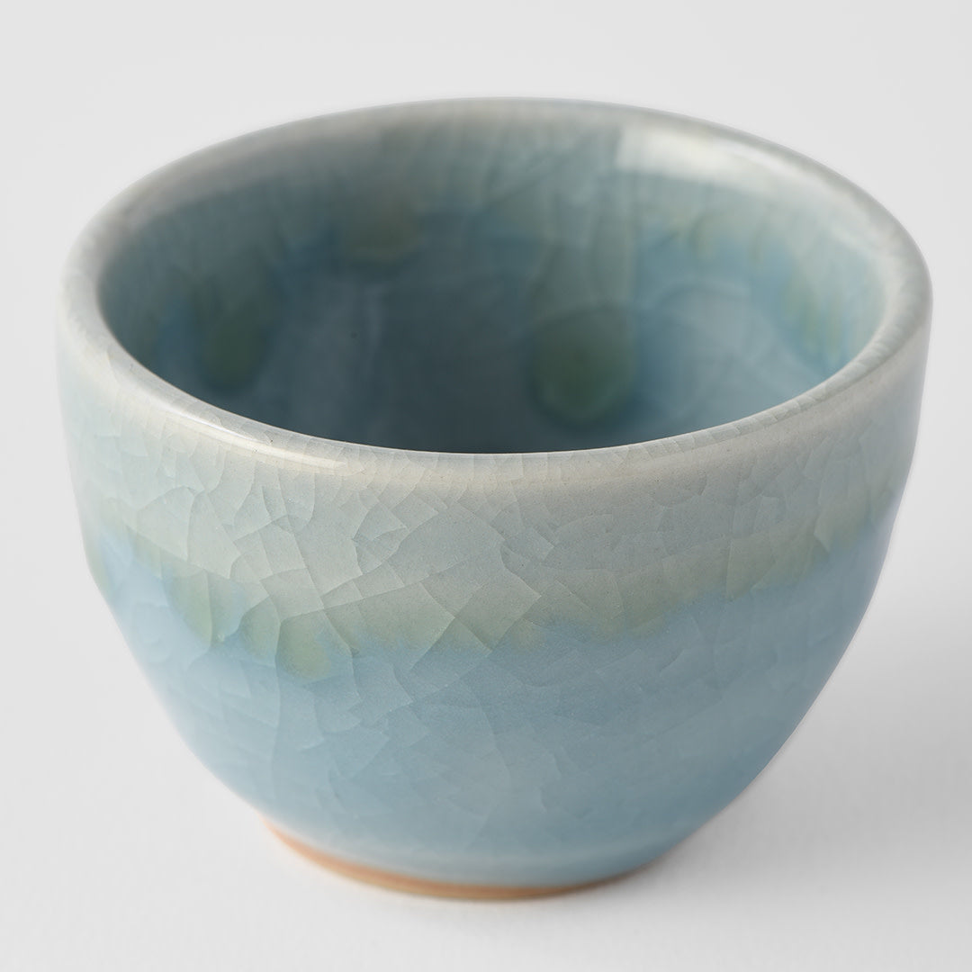 Teas & Accessories: Sake Cup 30ml Crazed Blue Glaze