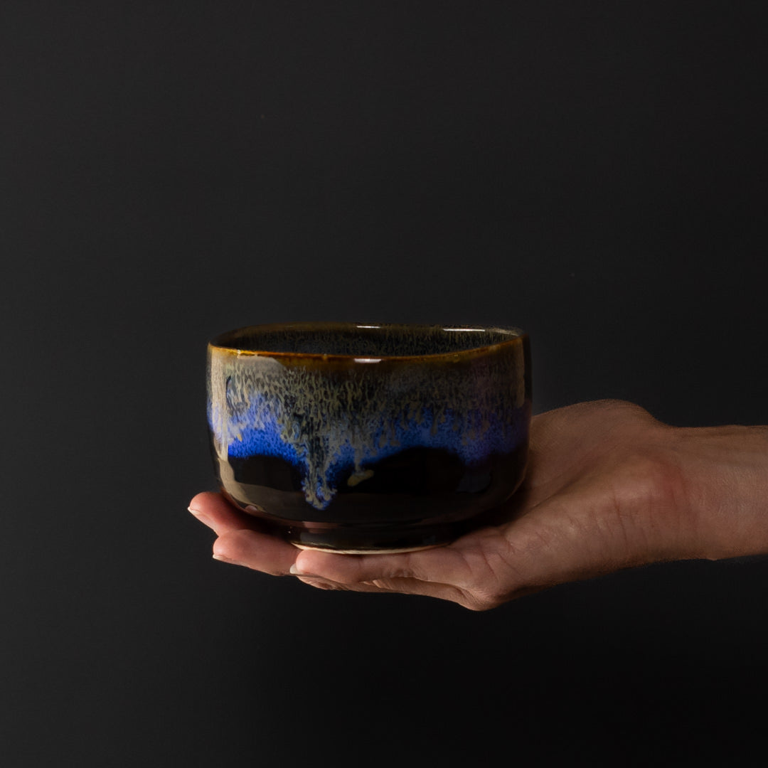 Teas & Accessories: Matcha Tea Bowl 11.5cm Blue Drip on Black