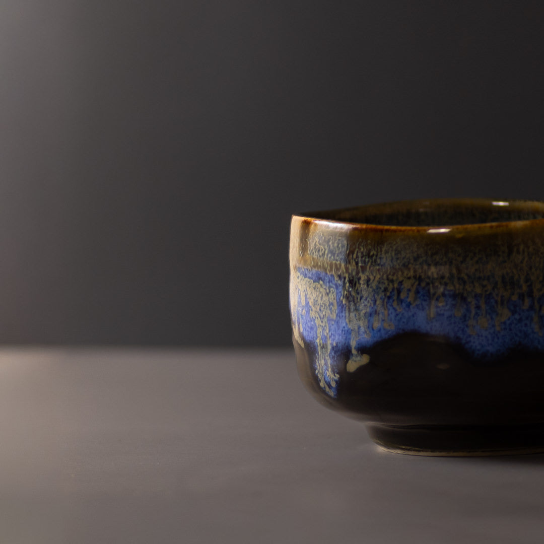Teas & Accessories: Matcha Tea Bowl 11.5cm Blue Drip on Black