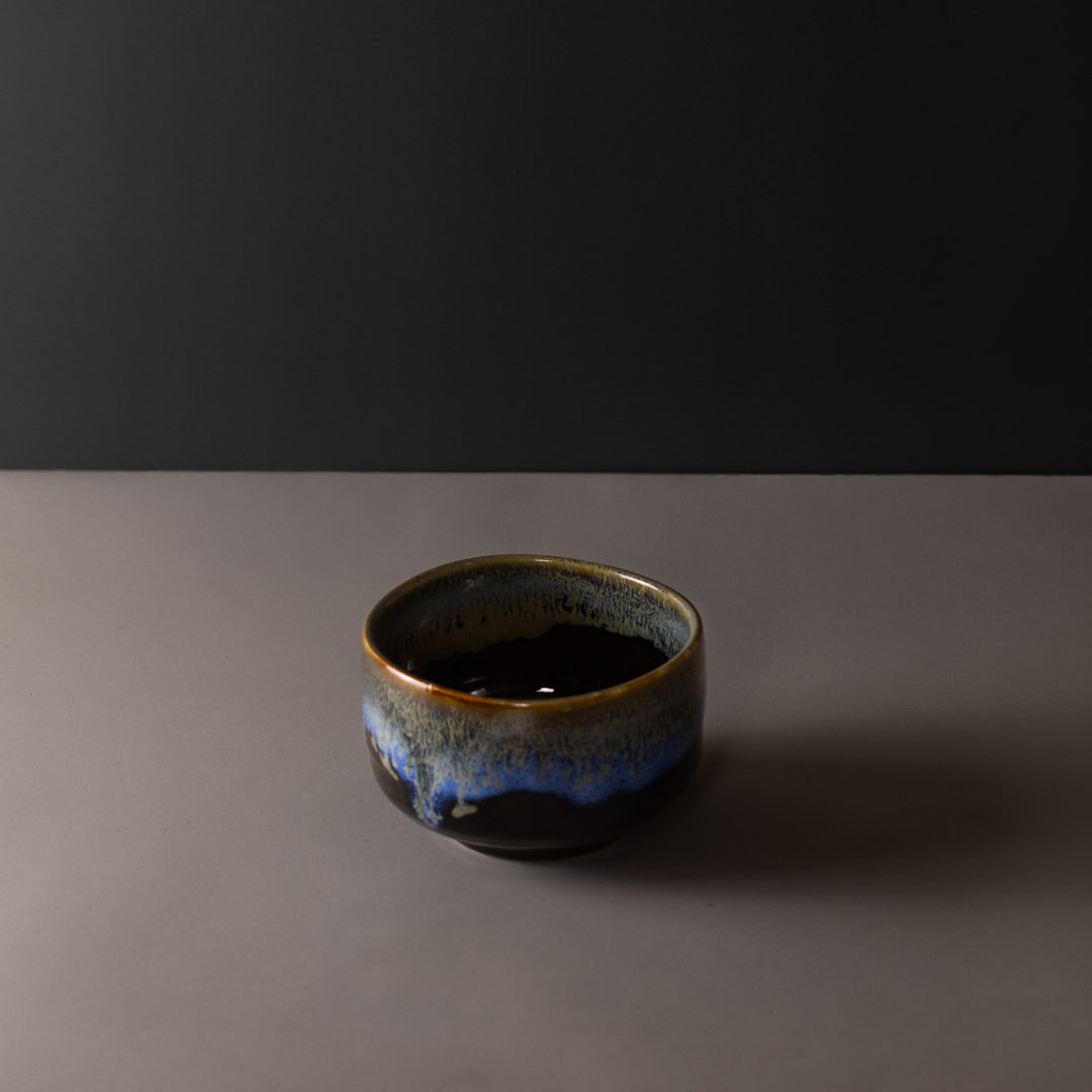 Teas & Accessories: Matcha Tea Bowl 11.5cm Blue Drip on Black