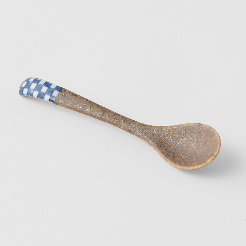 Spoon Small Bisque Indigo Checkerboard