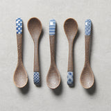 Spoon Small Bisque Indigo Checkerboard