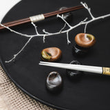Chopstick Rest Pebble Brown with Green Splash