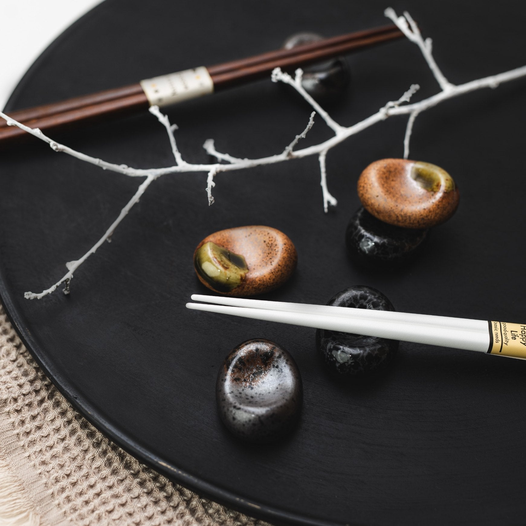 Chopstick Rest Pebble Matt Black Glaze