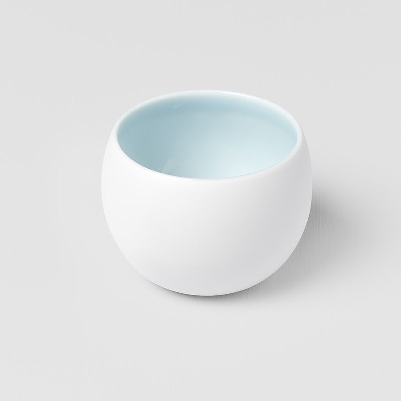 Teas & Accessories: Cup Shochu 8.5cm Matte White & Light Blue Glaze